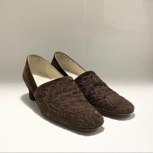 Giorgio Armani Brown Embroidered Shoes